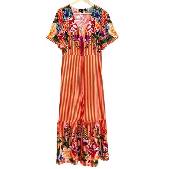 Tropical Stripes and Floral Maxi Dress - Picture 1 of 9